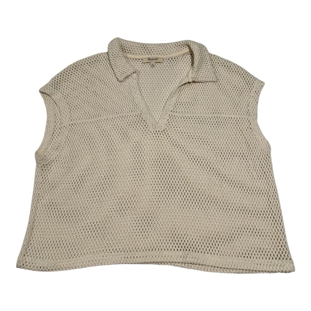 Madewell Women's Size XS Cream Color Oversized Crochet Polo Top ECU